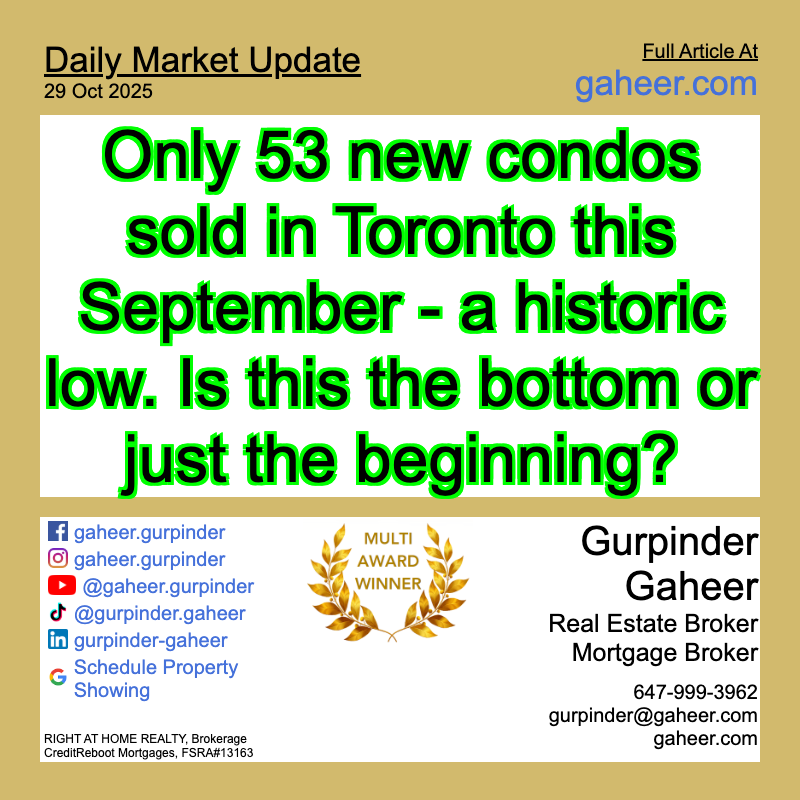 Only 53 new condos sold in Toronto this September — a historic low.